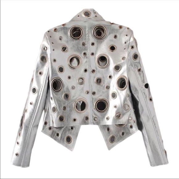 Metallic Vegan Leather Grommet Jacket - Picture 3 of 8